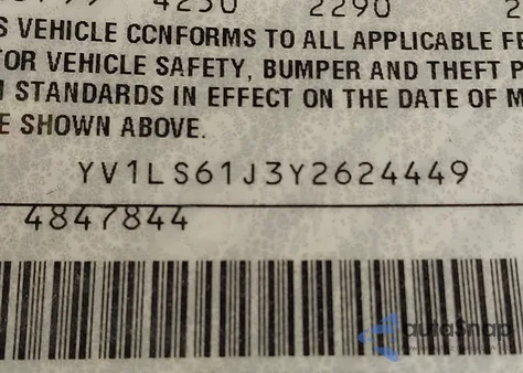 2000 Volvo S70 Se z USA, uszkodzony, nr VIN YV1LS61J3Y2624449